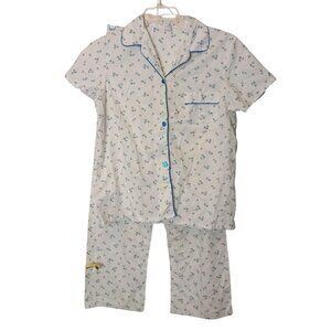 Vtg Lyn Anne Womens Floral Pajama Set Size 38 Short Sleeve Button Top Pants#I-1